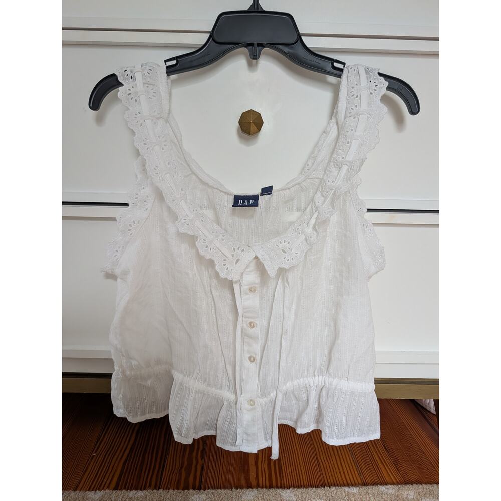 GAP Eyelet Tie-Front Crop Peplum Top | Sz Medium | White - Picture 4 of 6